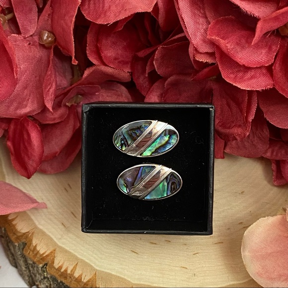 Natural Abalone Shell Silver Oval Cufflinks - Picture 14 of 16